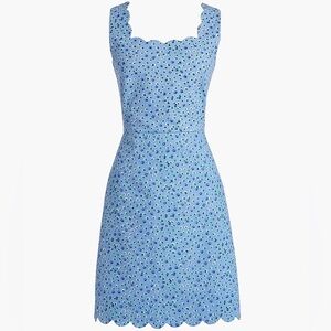 J. Crew Scalloped Blue Floral Cotton Mini Pencil Dress Size 8